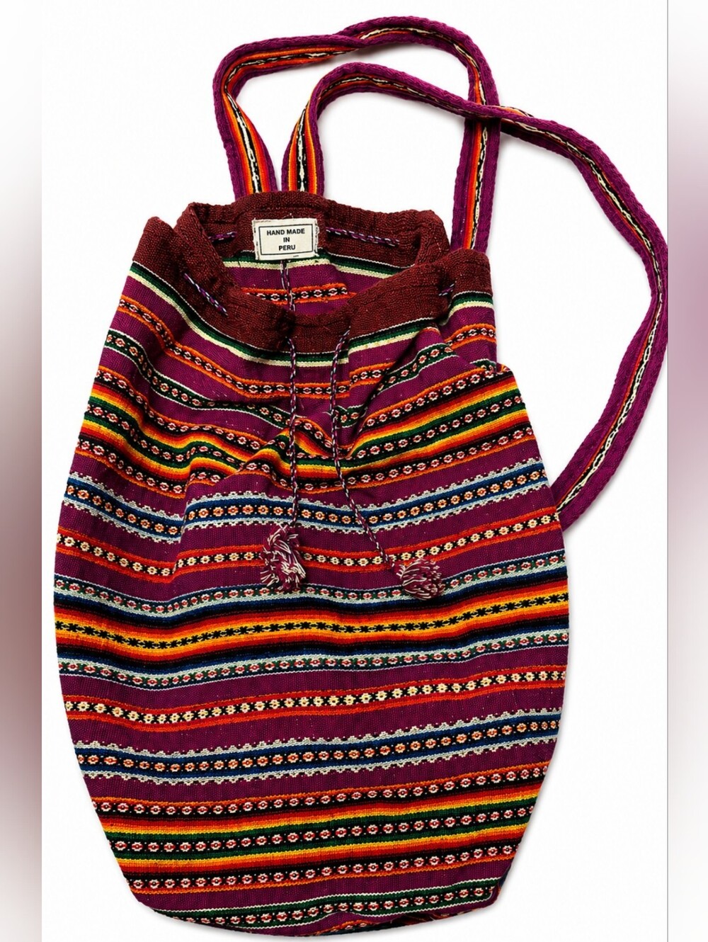 Source Unknown Multicolor Striped Peruvian Drawstring Backpack